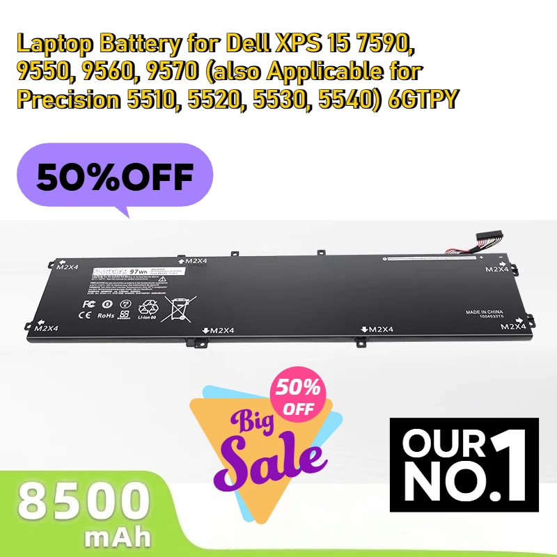 

Laptop Battery for Dell XPS 15 7590, 9550, 9560, 9570 (also Applicable for Precision 5510, 5520, 5530, 5540) 6GTPY