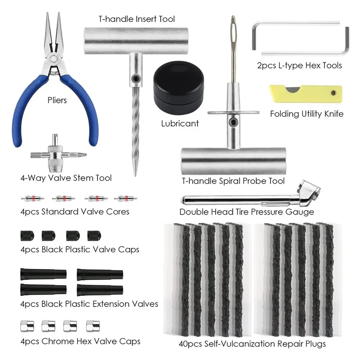 Winter Essential 68pcs Set Tire Repair Tools Heavy Duty Tire Plug Kit Plug Flats Patch Kit for Car Motorcycle Truck Trailer Acce