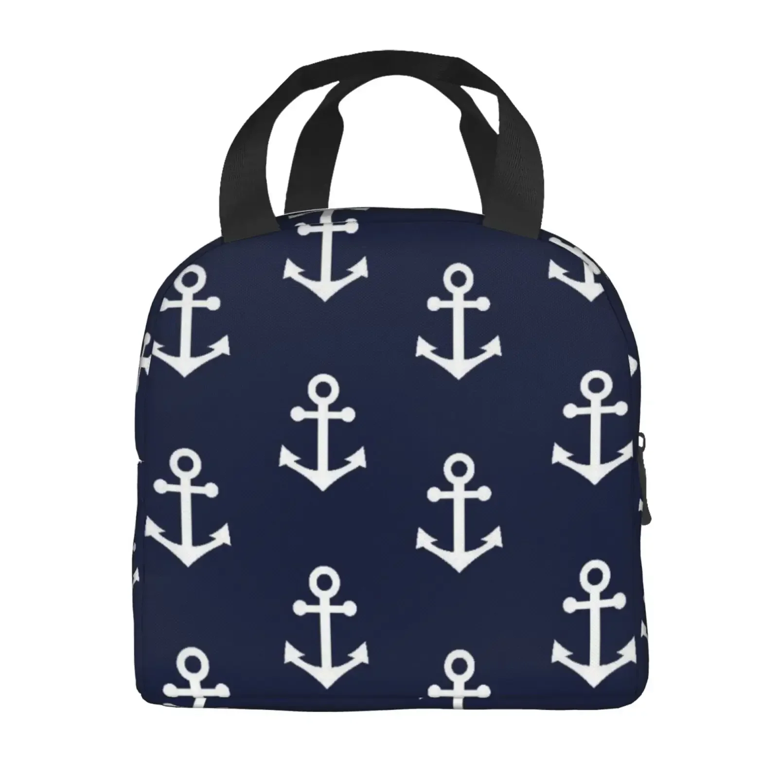 Navigation Ship Anchor Lunch Bag Waterproof Insulated Canvas Cooler Bag Thermal Cold Food Picnic Travel Tote for Women Children