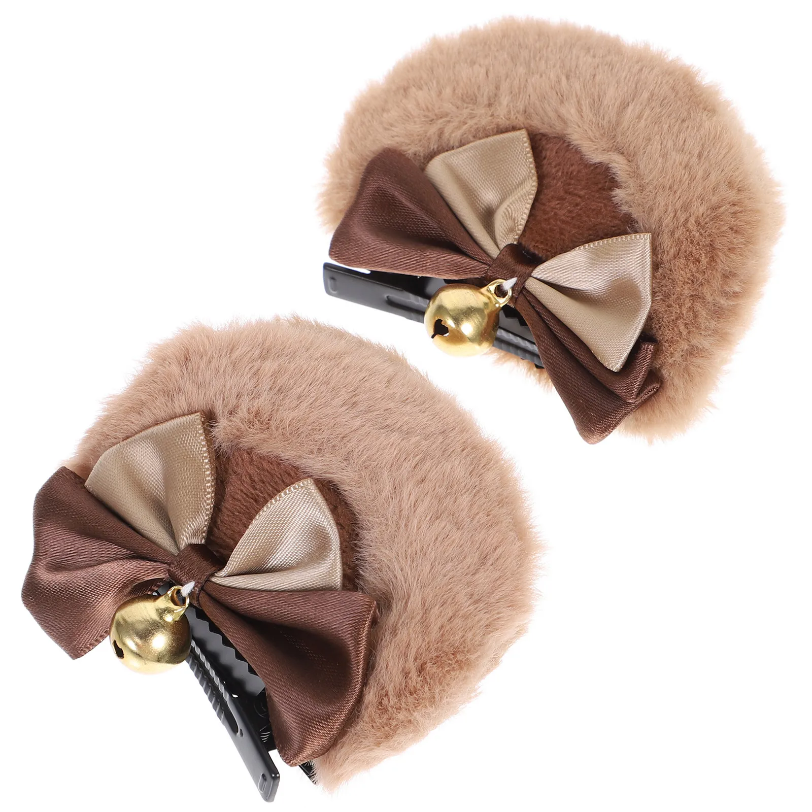 1Pair Bear Ear Hair Clips Brown Clip-on Bow Ribbon Animal Ears Hair Accessories for Women Girls Party Cosplay Halloween