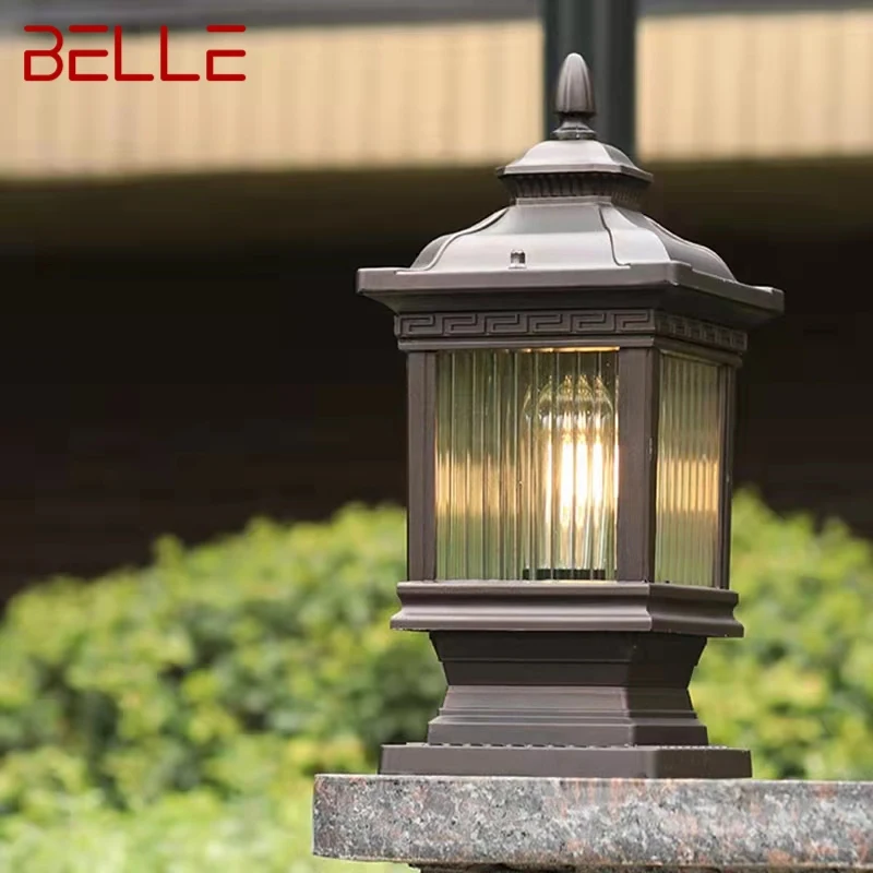 BELLE lampu pos klasik luar ruangan, lampu pilar LED listrik sederhana tahan air untuk lanskap taman Retro halaman vila