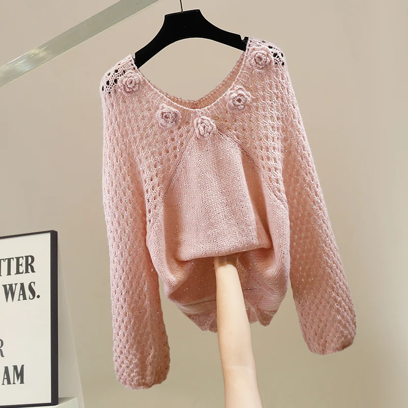 

Модный плотный вязаный свитер с ажурным узором, универсальный свободный топ с длинными рукавами, трендовый, для повседневной носки, теплый, согревающий.