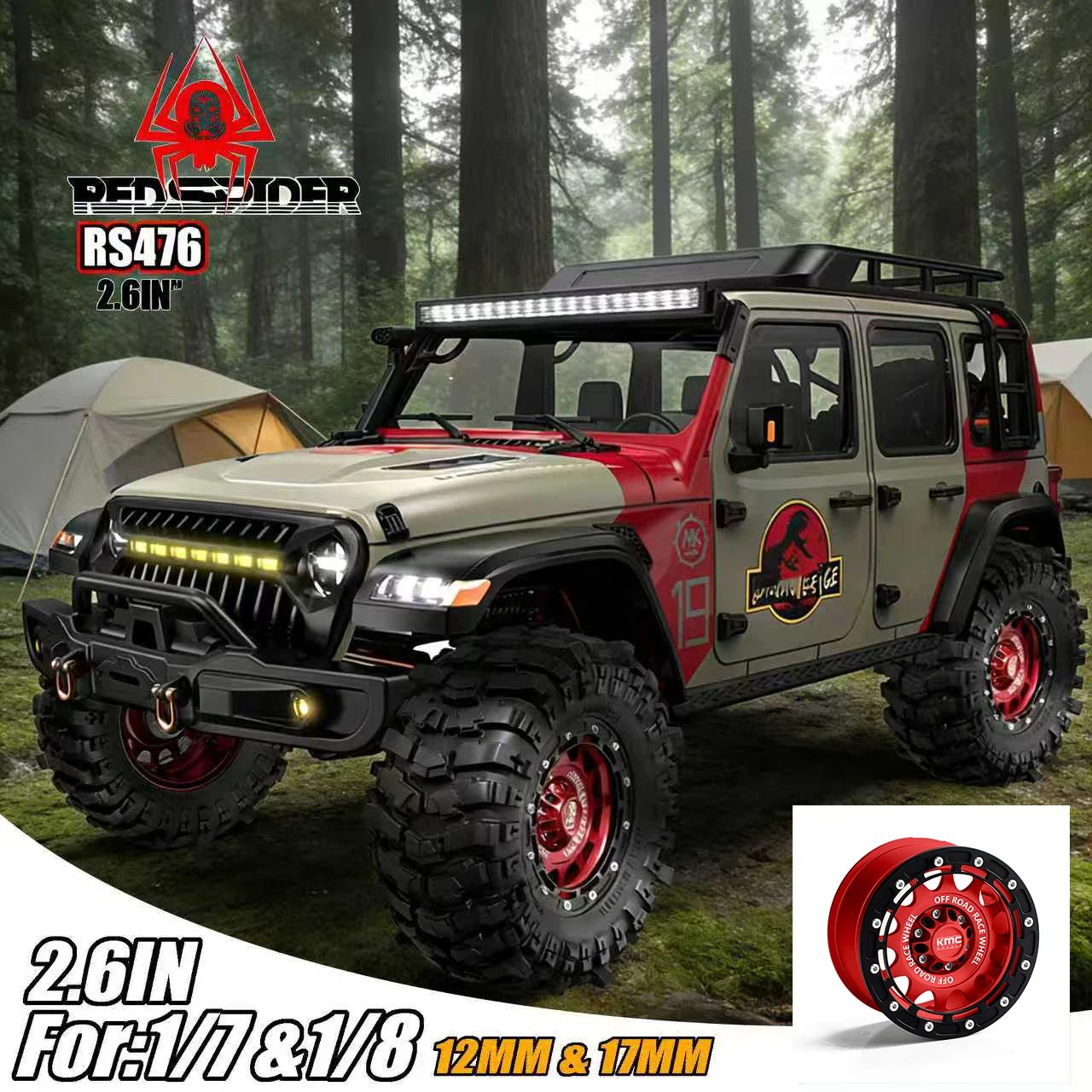 2.6” RC Crawler Wheel for 1/7 1/8 1/10 Scale Off Road Race, Suitable for Axial RBX10 MJX H8H MK07 KM4 4082/83 1/7 1/8 1/10 Crawl