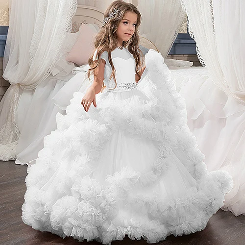 Fancy Puffy Flower Girl abiti per abiti da spettacolo di nozze per ragazze abiti da ballo lunghi per bambini Vestido de Tulle