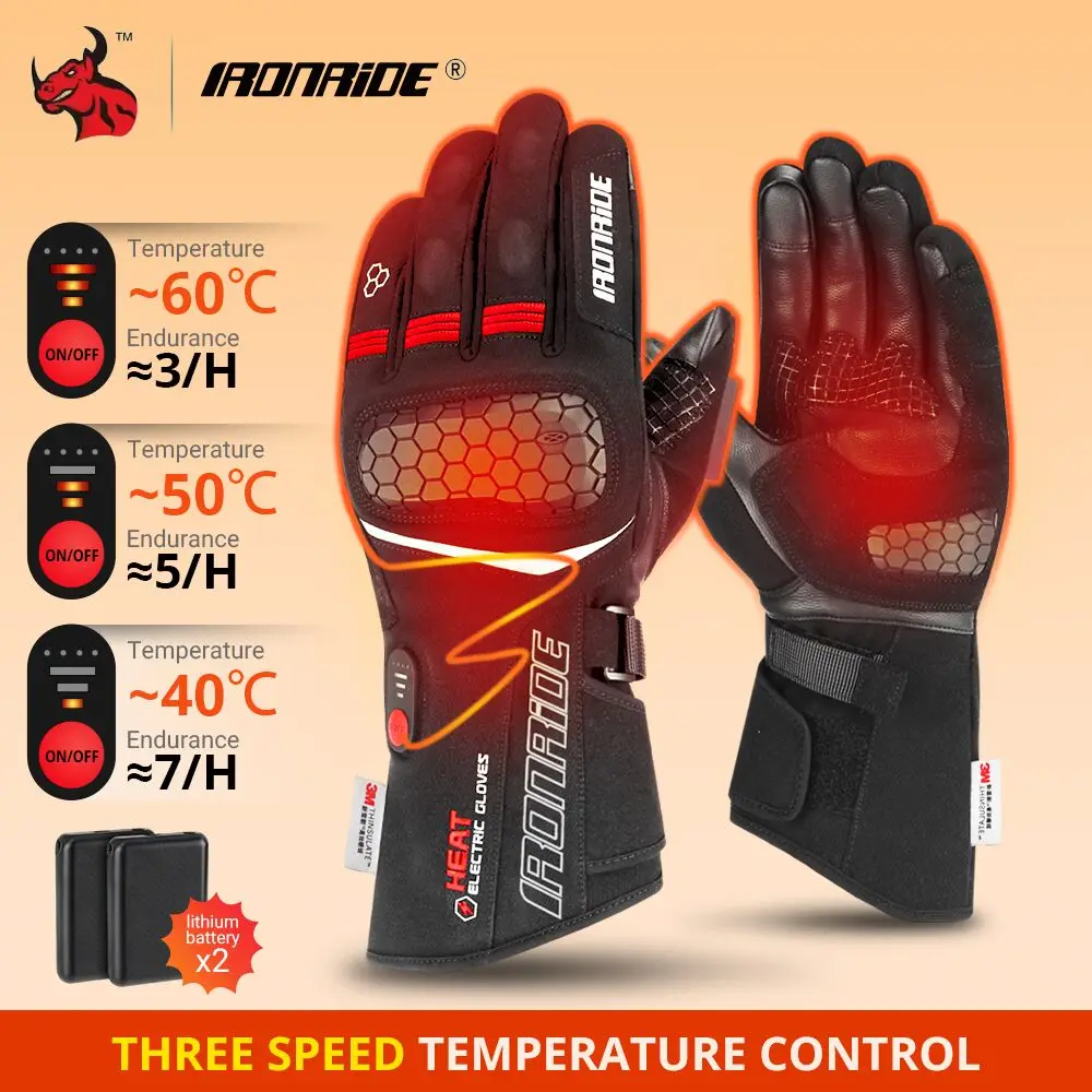 

Winter Motorcycle Heated Gloves for Snowmobile Skiing Waterproof Thermal Insulated Riding Gloves with Rechargeable Battery