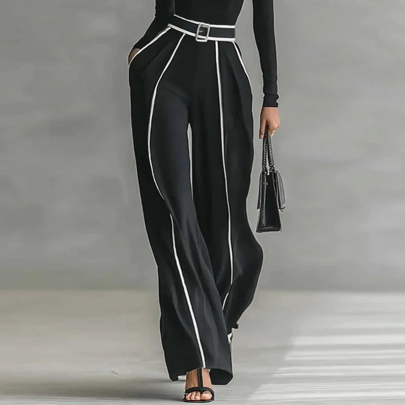 

Modigirl Women's Spring Autumn Loose High Waisted Trousers 2026 New Casual Simple Trendy Urban Ladies Black Pants with Belt