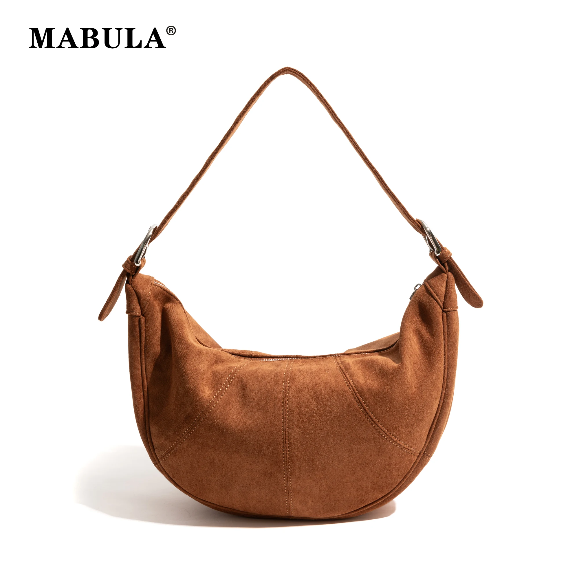 MABULA High-end Chamois Single Shoulder Bag Genuine Suede Large Capacity Crescent Bag Adjustable Strap Half Moon Satchel Purses