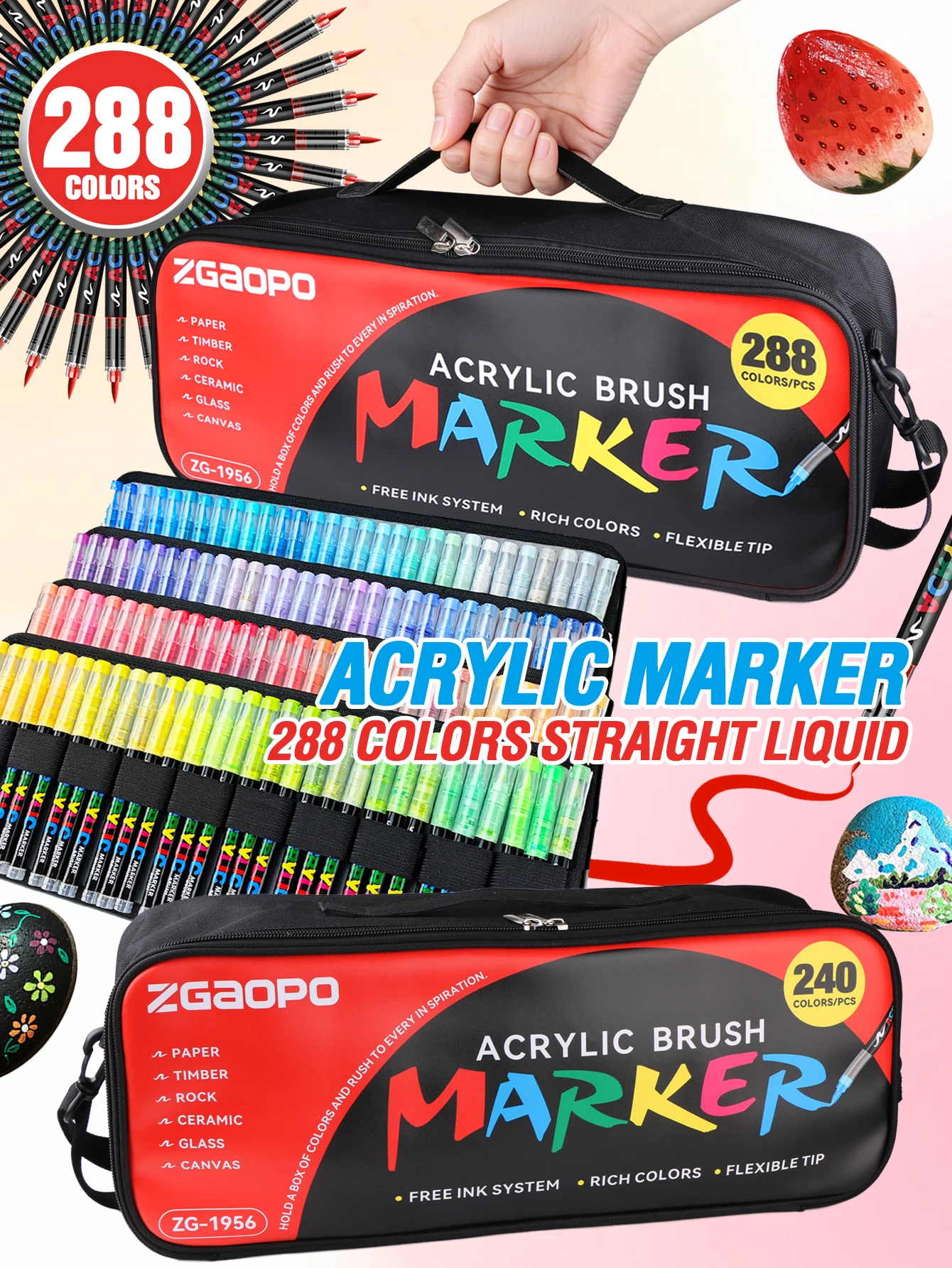 240/288/366Colors/Bag Christmas-Themed Acrylic Paint Pens Set,Soft Brush Tip Acrylic Markers for DIY Holiday Doodle Art Painting