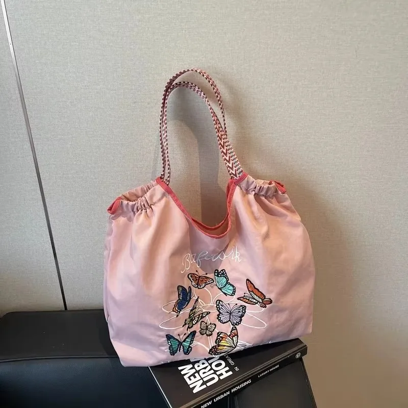 

Nylon Lingge Embroidery Thread Bow Bag 2025 Winter New High-capacity Fashionable Trendy The Versatile Single Shoulder Bag