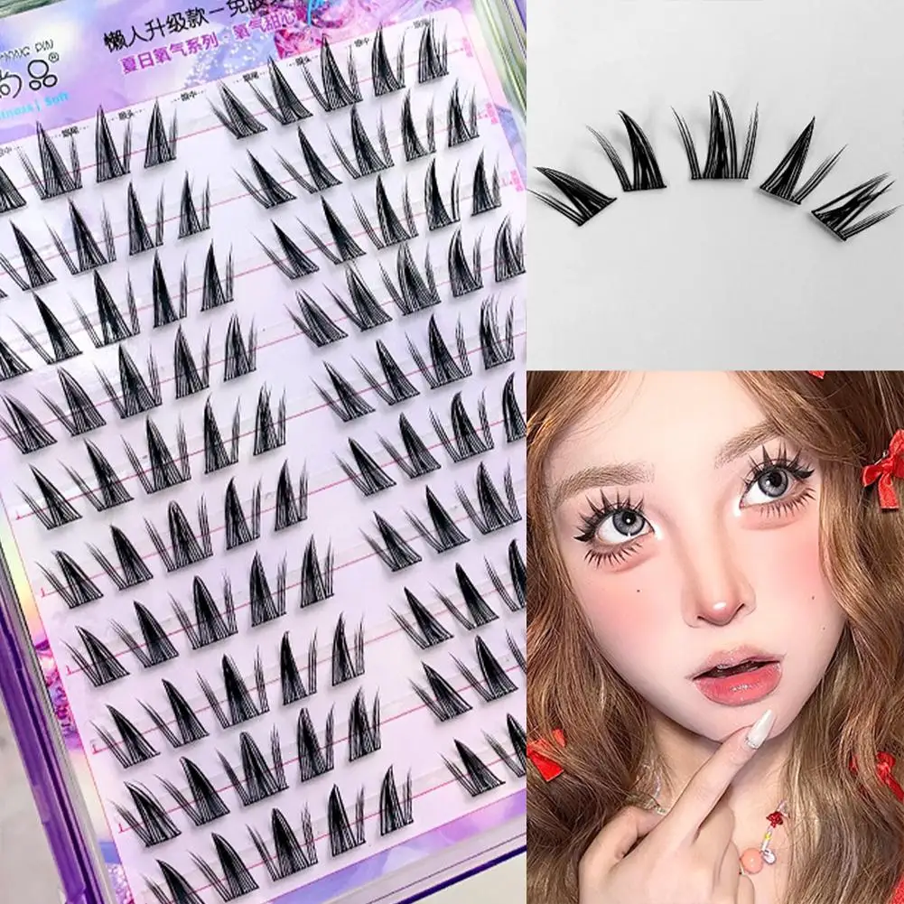 Kleberfreie, selbstklebende falsche Wimpern, voluminös, flauschig, dick, natürlich, kräuselnd, W-förmige Sonnenblumen-Wimpern, Manga-Augen