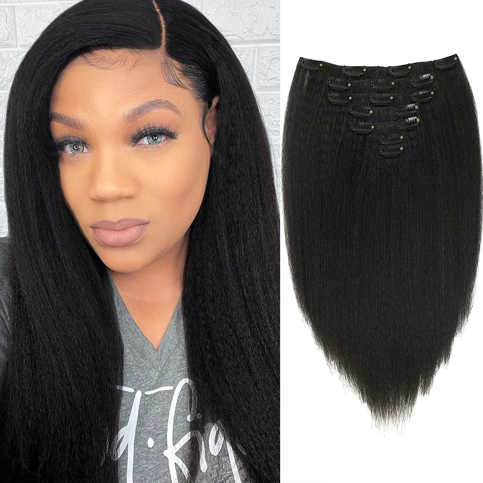 

Yaki Straight Clip in Synthetic Hair Extensions Single Weft Straight Clip in Hair Extensions Synthetic Hair 14inches for Women