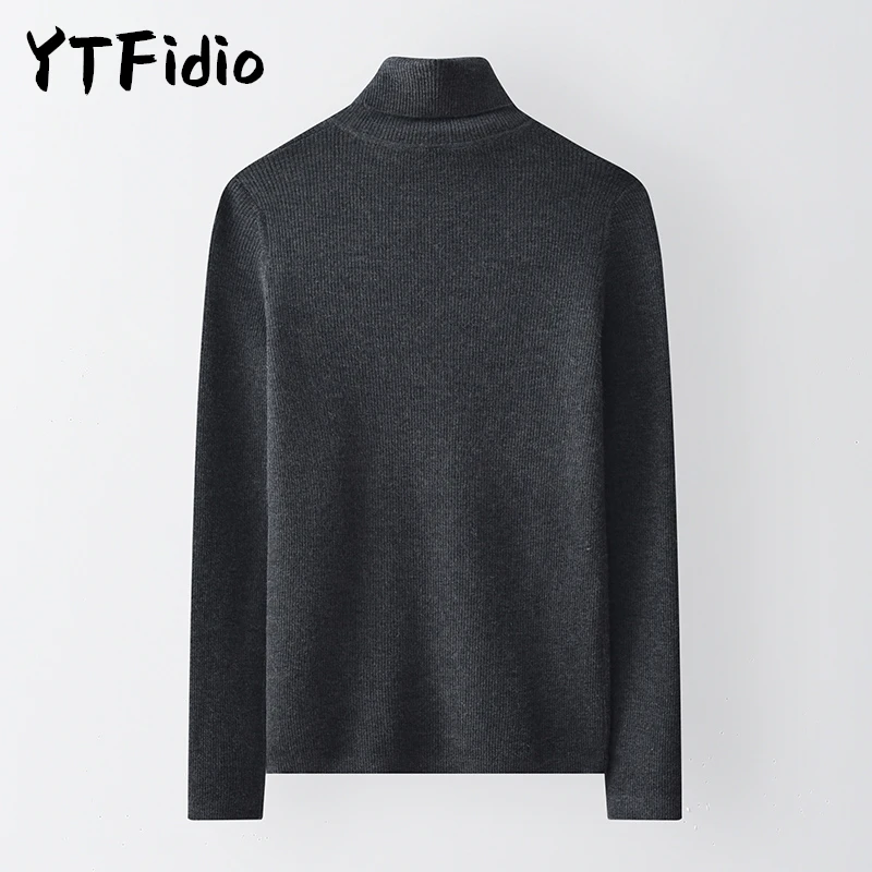 YTFidio 100% Cashmere Women Striped High Collar Pullover Mock Neck Slim Fit Solid Pullover Stretch Jumpers Girl Sweater 55