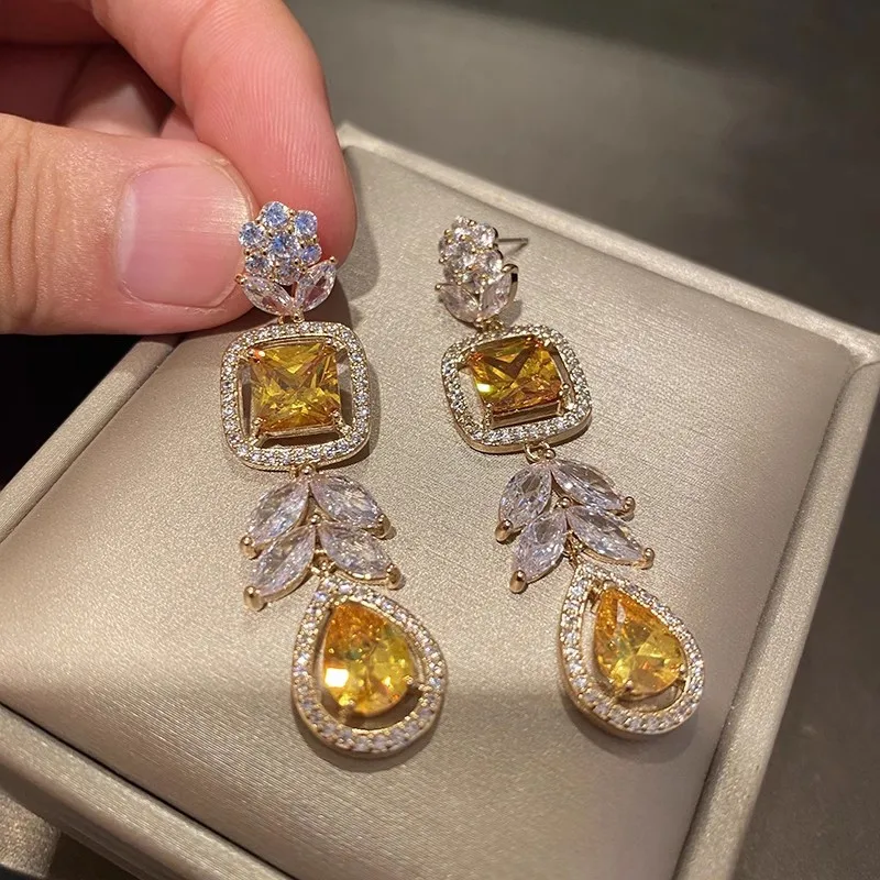 

Flower Colorful Long Light Luxury Zircon Exquisite Earrings