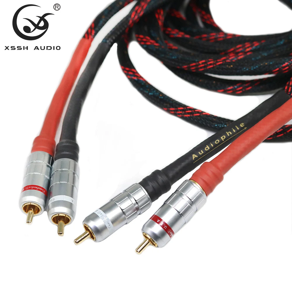 1 زوج 2 قطعة XSSH لتقوم بها بنفسك OEM ODM مرحبا نهاية HIFI اوديوفيلي النحاس النقي ذكر 2RCA إلى 2RCA OFC تمديد إشارة سلك خط الحبال كابل
