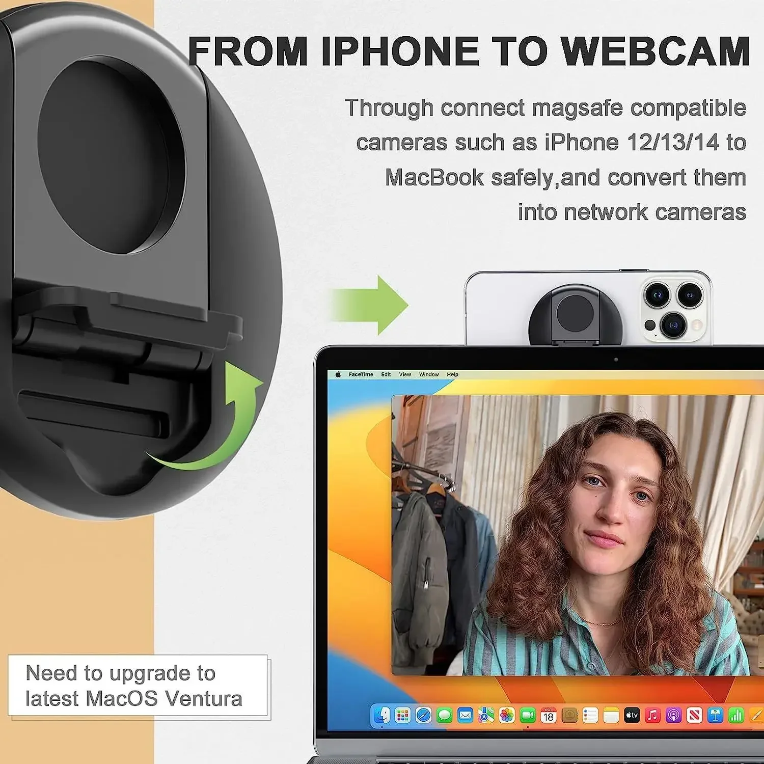 حامل كاميرا استمرارية لأجهزة الكمبيوتر المحمولة MacBook/iPhone 12، 13 & 14، متوافق مع Magsafe، حامل كاميرا ويب iPhone، عرض مكتبي متوافق