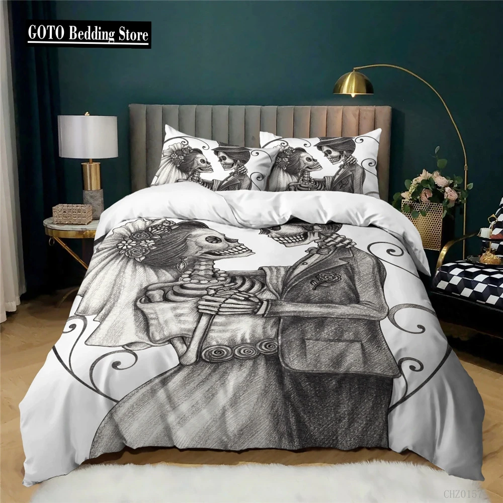 

King Bedding Set Hallowmas Skull Duvet Cover Set Kids,twin Full Queen Bedroom Bed Cover Black and White Bedding Set 240x220 Cm