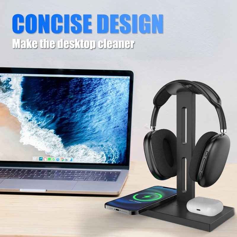 

Multifunctional 3-in-1 Bluetooth Earphone Stand Wireless Charging Desktop Gaming Earphones Bluetooth Earphone Display Stand