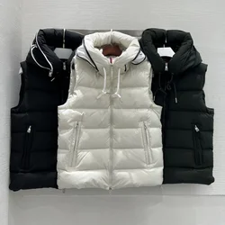 Gilet invernale da uomo in piumino tinta unita con cappuccio coulisse caldo per il tempo libero moda quotidiana gilet imbottito con piumino d'oca bianco 95%