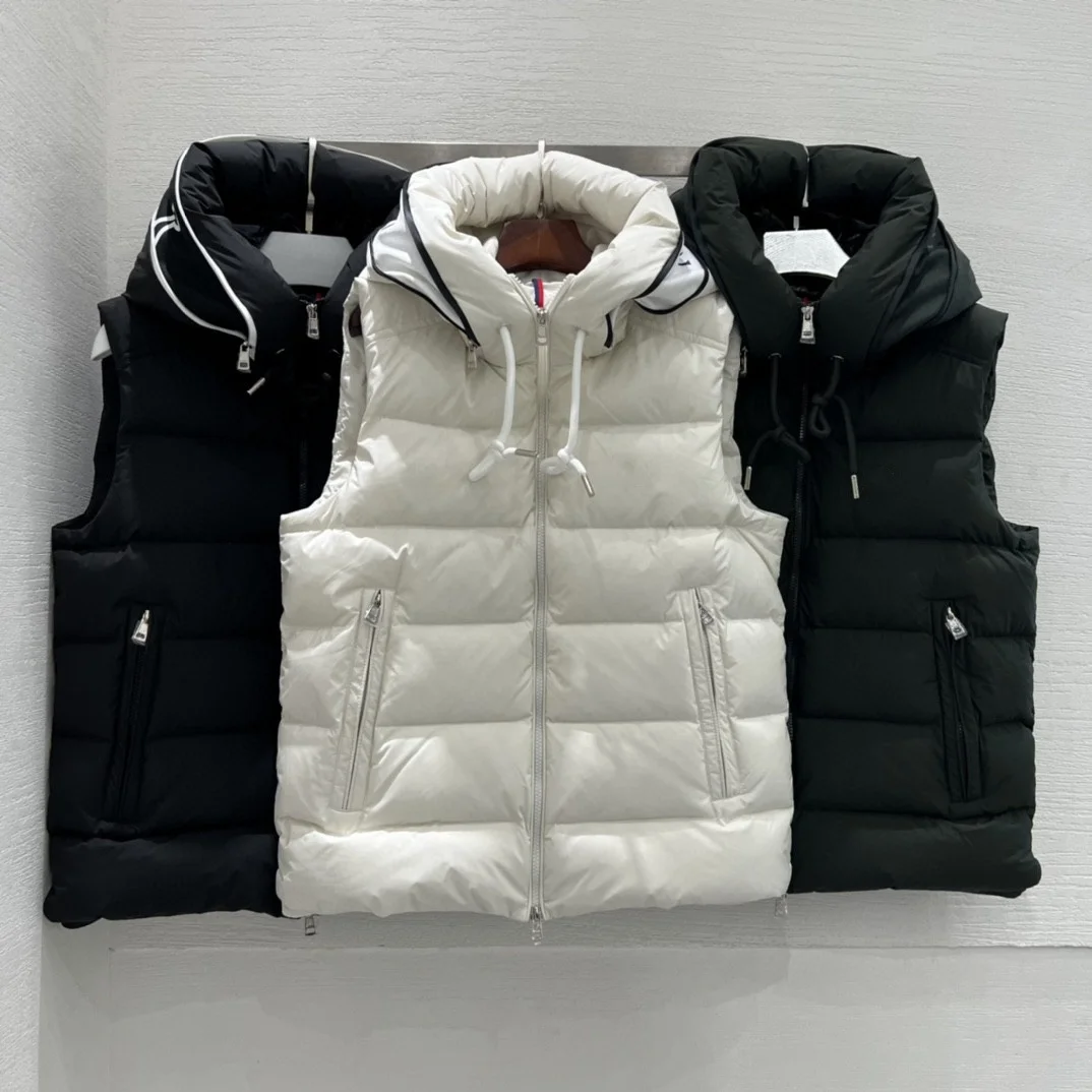 Men's winter down vest Solid color Hooded drawstring warm leisure fashion Daily dressing vests Fill with 95% white goose down