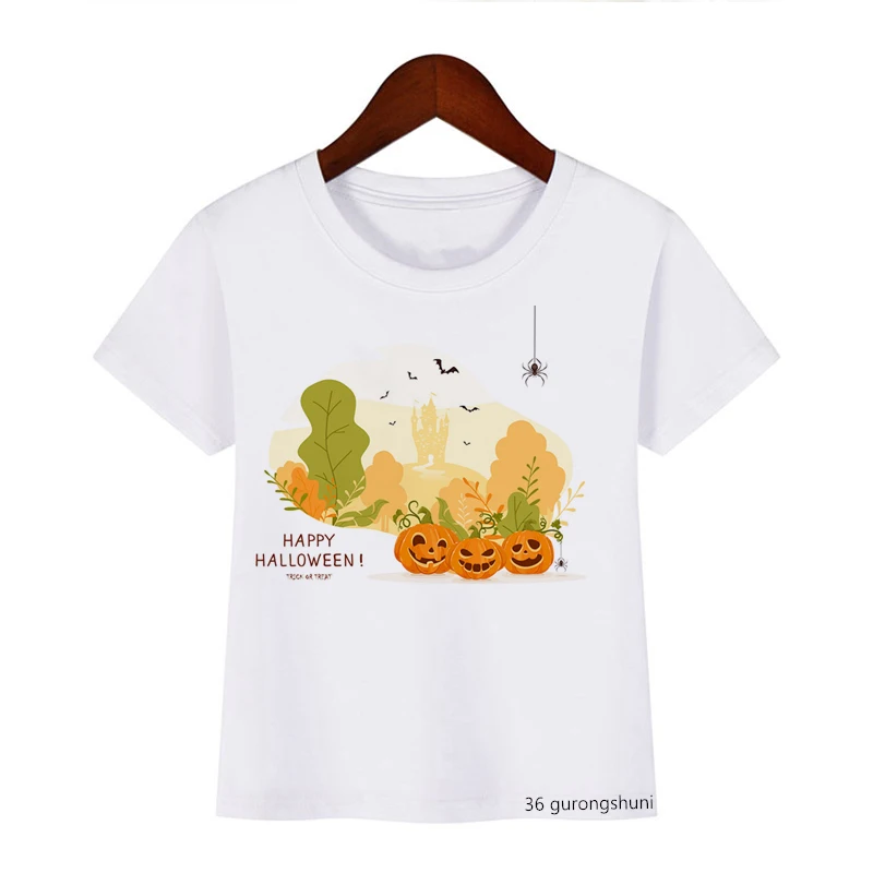 Regenboog Eenhoorn 2024 Halloween T Shirt Pompoen Cartoon Print Wit T-Shirt Kawaii Tops Tee Boy Tshirt Harajuku Streetear