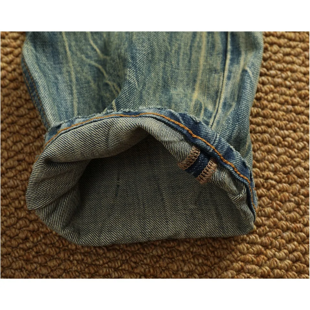 14OZ نسيج القطن الخالص السميك الثقيل الخريف والشتاء مستقيم مايكرو مخروط الضرر التصحيح اليابانية الرجعية غسل الجينز القديم الرجال