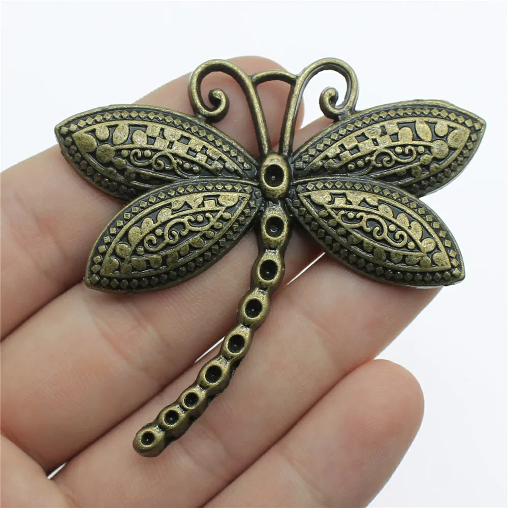 WYSIWYG 2pcs Charms Dragonfly 60x58mm Antique Pendant Fit Vintage Tibetan Silver Color DIY Handmade Jewelry