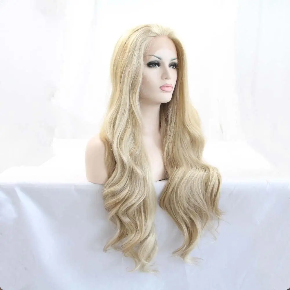 Brown/Blonde Wig Synthetic Blonde Lace Front Wigs Piano Blonde Color Long Soft Hair Heat Resistant Fiber Long Wavy Wigs