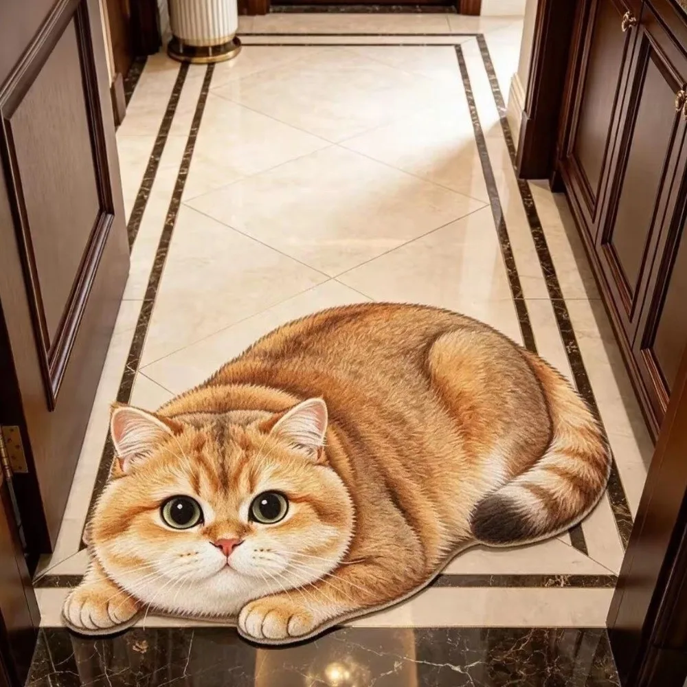Soft 2D Cat-Shaped Area Rug Anti-fouling Non-Slip Home Decor Carpet Easy to Clean Cartoon Carpet Living Rooms