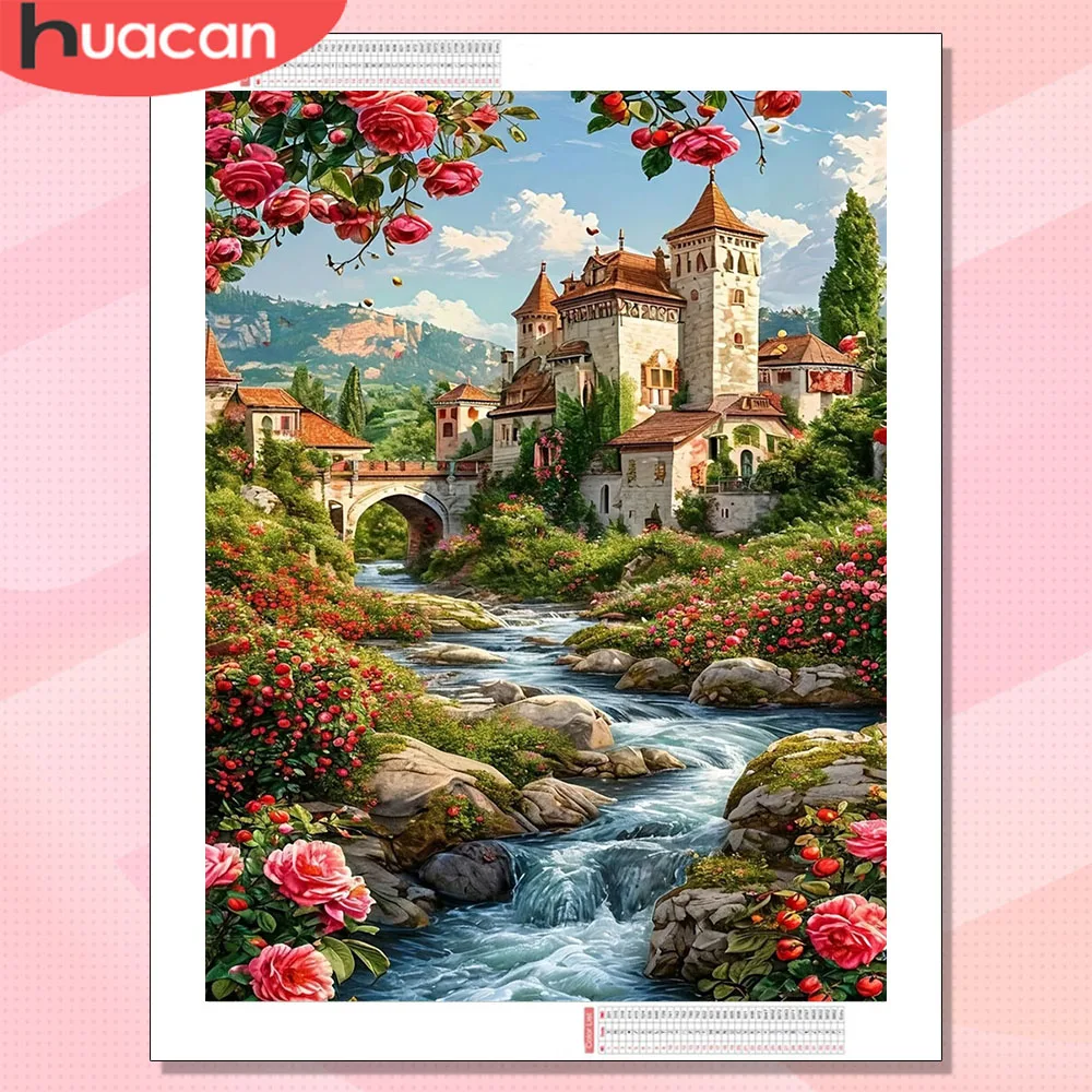HUACAN Diamond Painting Kits For Adults House Landscape Waterfall Mosaic Art Nature Rose Flower Full Drill Home Wall Decoration