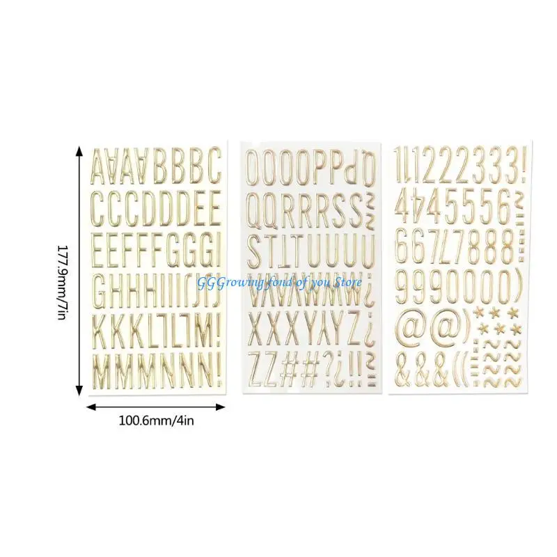 H9EB Numéro lettre métallique Autocollant Gol Gold Sticker Sticker Sticker GRAND LETTER POUR JOURNAL NOTAGE Scrapbooking
