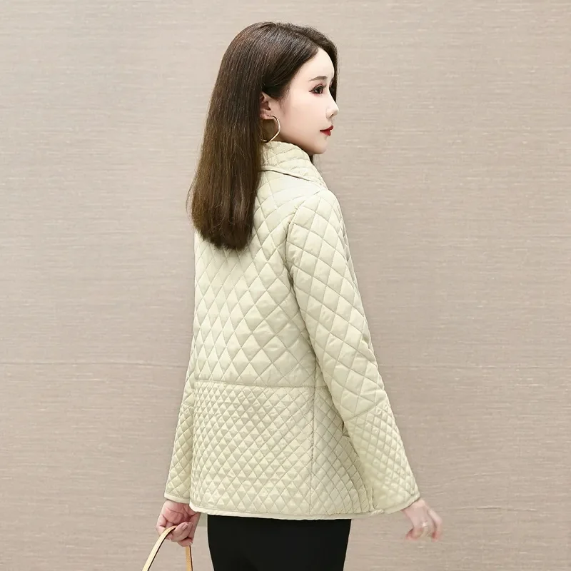 2023 New Diamond Checker Lightweight Down Cotton Coat for Mother\'s Autumn Winter Loose Lightweight Liner Cotton Jacket For Women