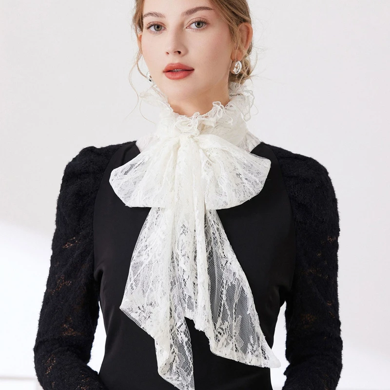 

Ruffled Bows Tie Decorative Fake Collar Ladies Detachable Sweater Half Shirt High Collar For Women Girls