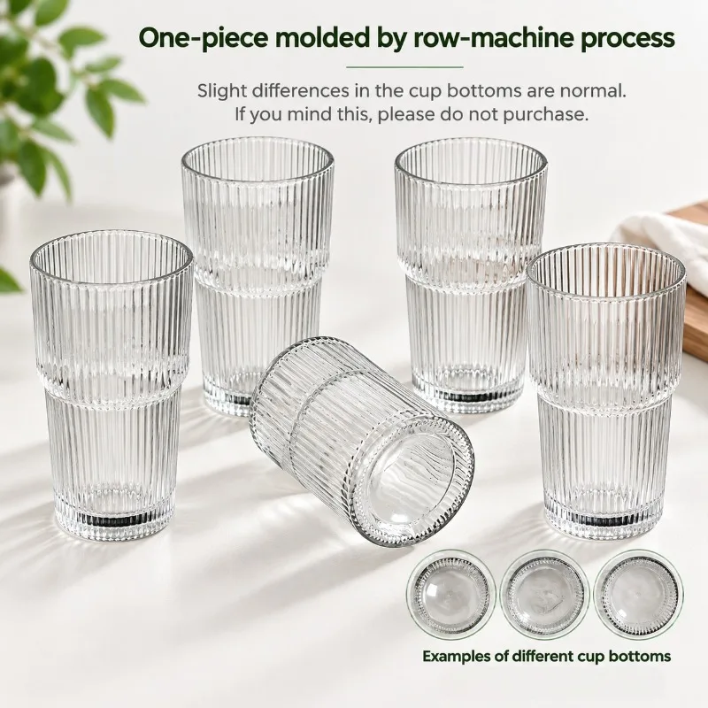 400/600ML Gestreifter Glas-Kaffeebecher Transparenter Trinkbecher mit Deckel und Strohhalm Großer Saft- und Eiskaffeebecher – Detail 2