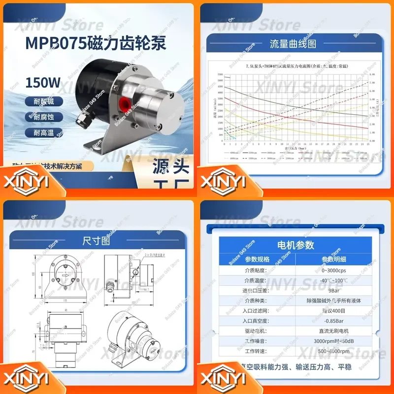 Magnetic Self-Priming Pump Gear Pump for Charging Pile Cooling System High Viscosity Liquid Cooled Stainless Steel