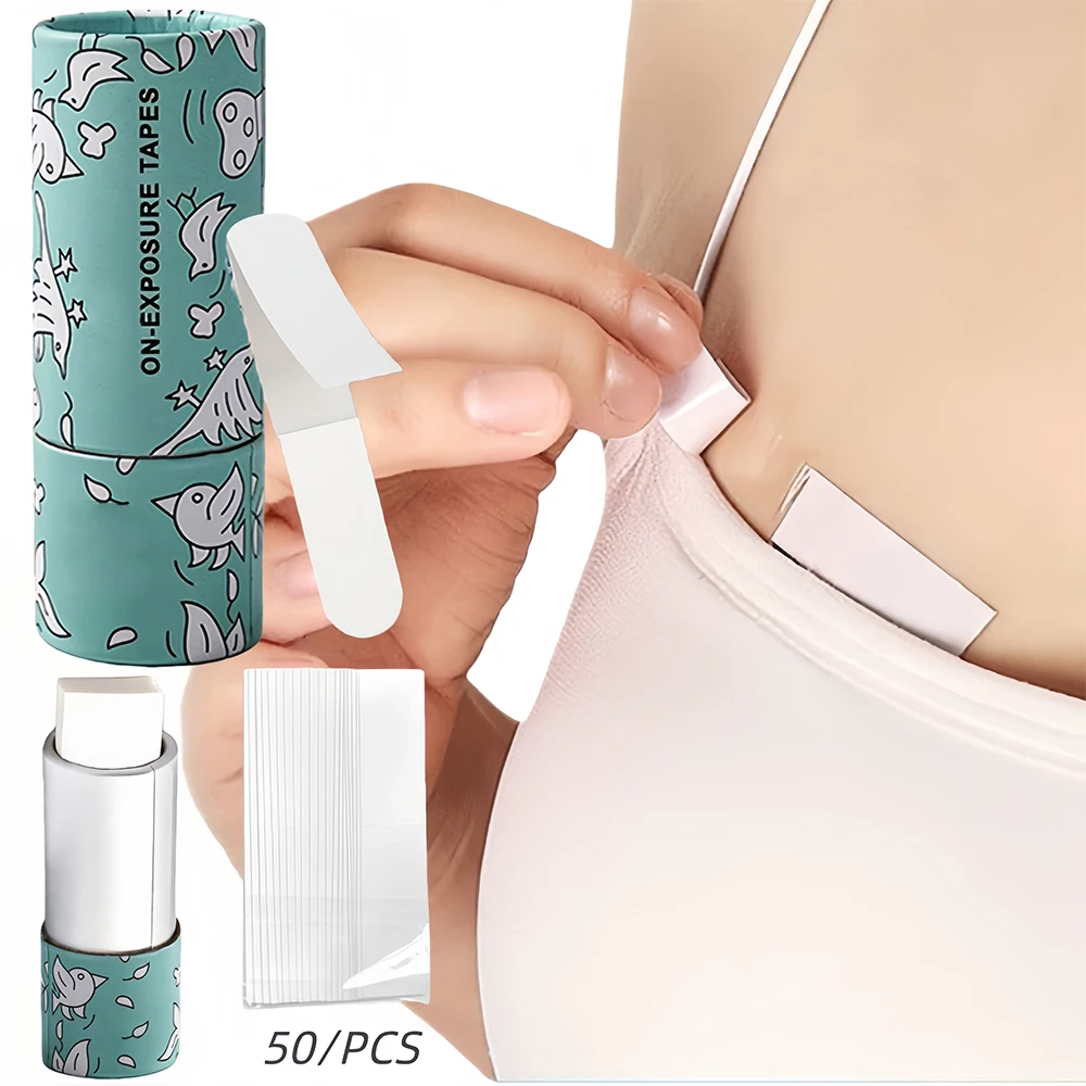 50pcs Double Sided Lingerie Clothes Tape Invisible Transparent Clothing Body Clear Tape Easy Tear Off For Women For Dress