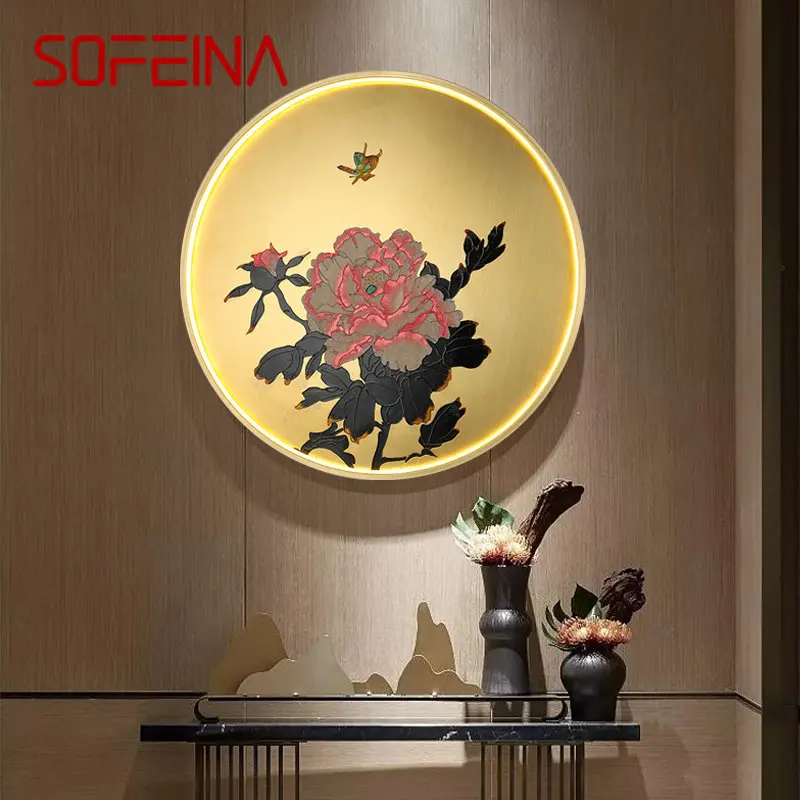 SOFEINA Brass Gold Wall Picture Lamps LED 3 Colors Modern Creative Flower Pattern Sconce Light for Living Room Bedroom Decor