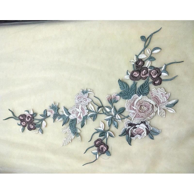 1 Piece Pink Green Flower Embroidery Patch Repair For Clothing Clothes Appliques Sew On Cloth 47*37cm