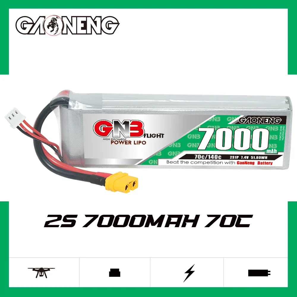 GAONENG GNB 7000mAh 2S 70C 140C 7.4V XT60 LiPo Battery Touring Drift Toys Racing  Toys Boat  Evader Toys Slash 4×4