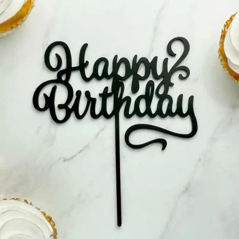Neuer Einfacher Happy Birthday Cake Topper Dekoration Gold Acryl Kuchenflagge für Geburtstagsparty Kuchendekoration Süße Dessert-Verzierung – Detail 8