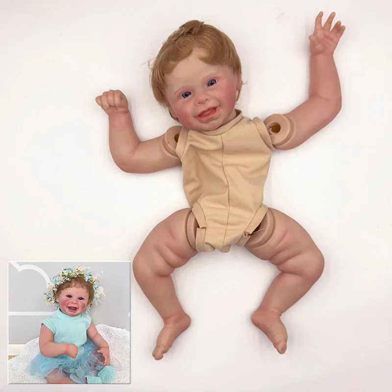 NPK 19inch Reborn Dolls Kit Harper Painted Doll Kit Unfinished Doll Parts with Hand Rooted Hair Lifelike Doll