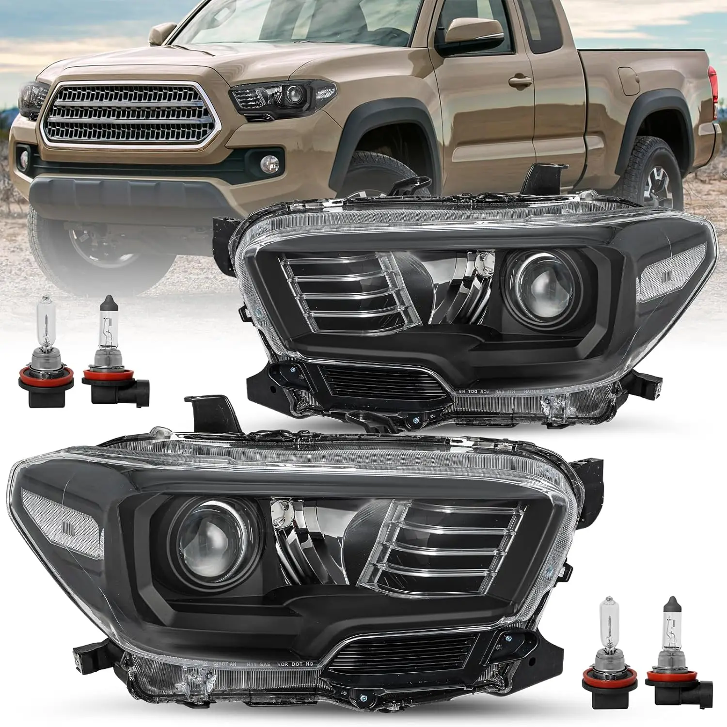 

Фара в сборе, совместимая с Toyota Tacoma 2016-2022, без светодиодной подсветки DRL, замена галогенных фар, подходит для Toyota Taco 16-22 гг.
