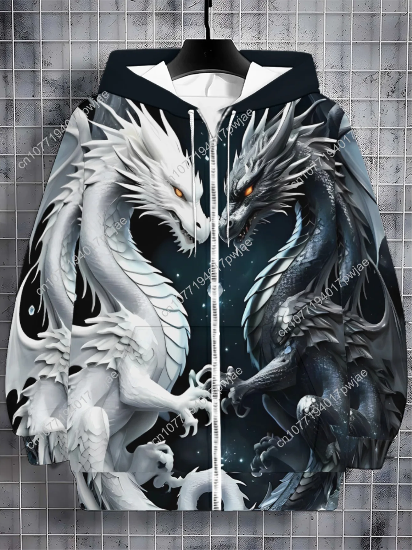 Мужская толстовка на молнии с принтом дракона — легкий, прочный полиэстер, дышащая ткань для активного отдыха, путешествий и повседневного использования