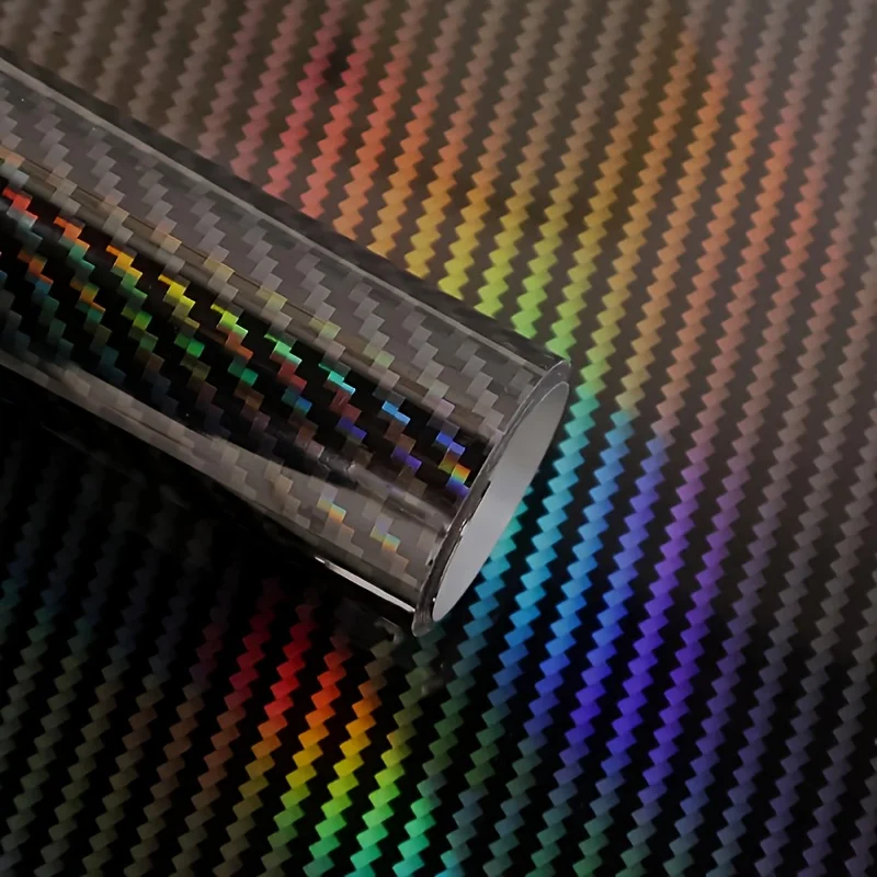 

9D PET Rainbow Gloss Holographic Silvery Carbon Fiber Vinyl Film Roll - Self-adhesive Stickers for Car Wrapping