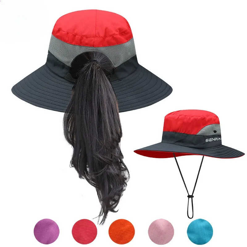 Sombrero de pescador para mujer, gorro de Sol para exteriores, cola de caballo expuesta, prevención del sol, escalada de montaña, pesca, viaje para padres e hijos