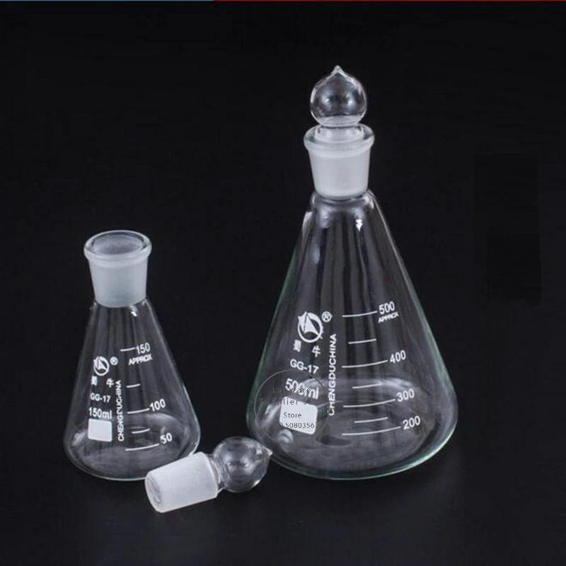 1 pz/lotto flacone conico Erlenmeyer in vetro borosilicato da 50ml a 1000ml con #19 #24 #29 #34 tappo a terra