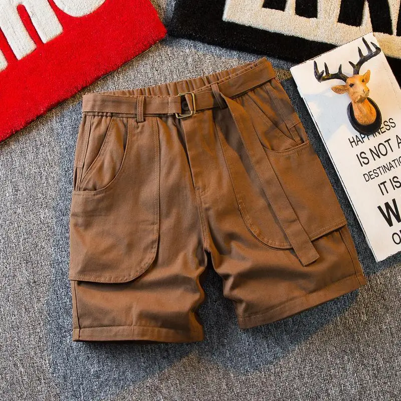 Summer Popular Trendy Brand Locomotive Tooling Shorts Men's Retro Handsome Straight-leg Middle Pants Loose Casual Breeches Men