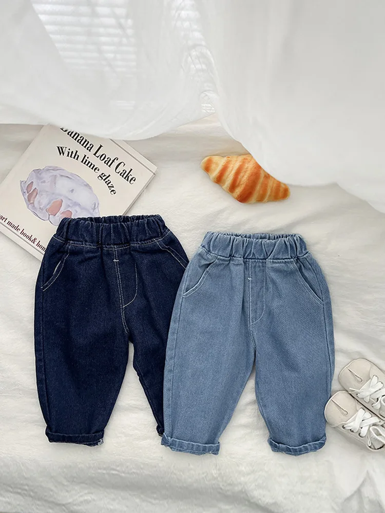 2024 Spring New Baby Loose Denim Trousers Fashion Infant Girls Solid Casual Pants Toddler Boys Versatile Jeans Toddler Clothes