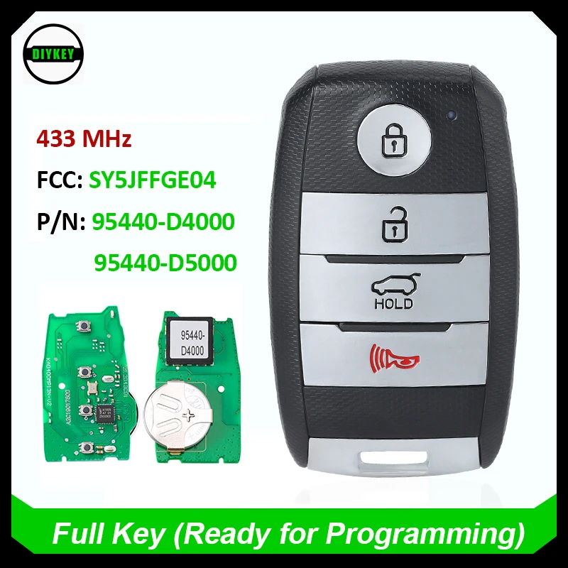 DIYKEY FCC ID: SY5JFFGE04 P/N: 95440-D5000 95440-D4000 스마트 원격 키 포브, 434MHz ID47 칩, 기아 옵티마 K5 2016-2020