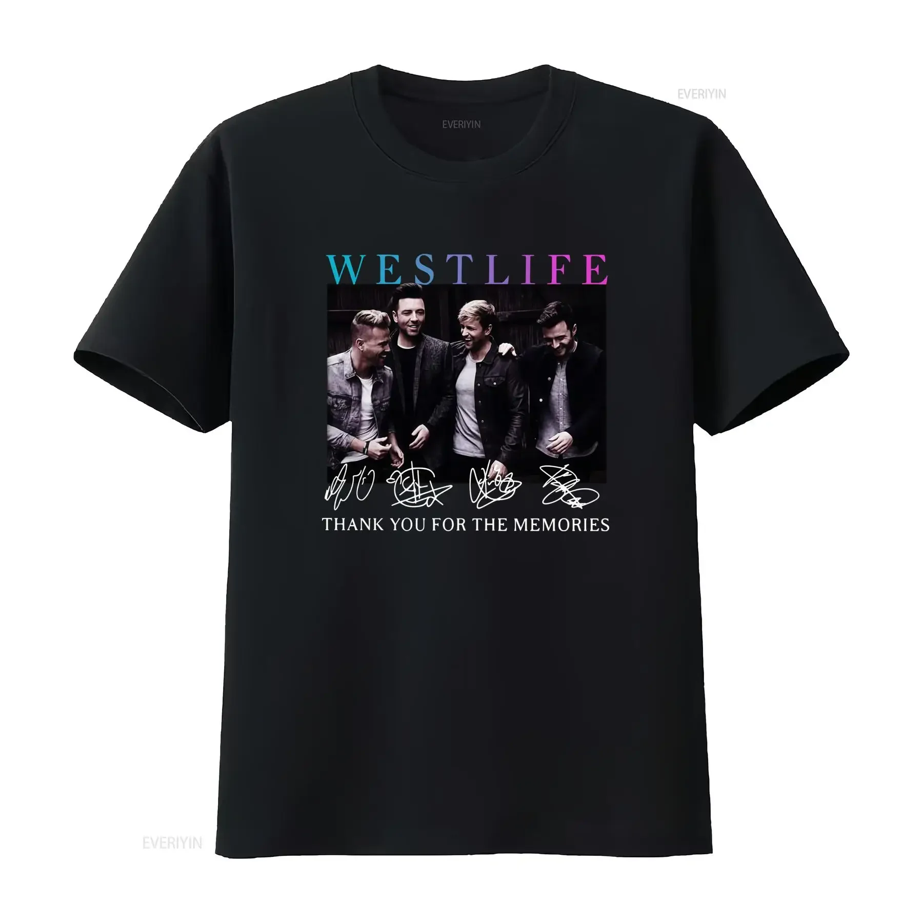 Westlife Band Official Member Signatures Autograph Style Print Men'S T Shirt Full Size Black with Niall Horan Shane Filan