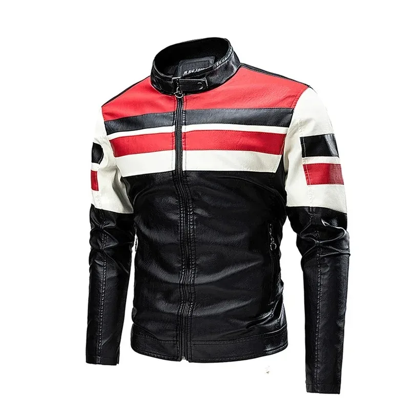 Men's Motorcycle Leather Jacket Casual Warm Fleece Biker Bomber PU Male Windproof Winter Vintage Overcoat